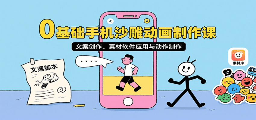 0基础手机沙雕动画制作课，文案创作、素材软件应用与动作制作-米创网