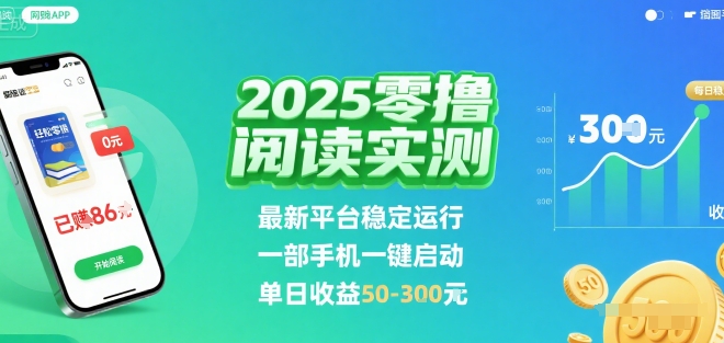 2025实测零撸阅读挂G：最新平台稳定运行，一部手机一键启动，单日收益 50-3张 【揭秘】-米创网