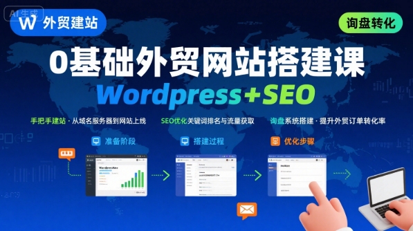 WordPress外贸建站+SEO优化课程，手把手教你从0到1搭建可获得询盘的外贸网站-米创网