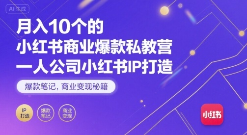 月入10个的小红书商业爆款私教营，一人公司小红书IP打造，爆款笔记，商业变现秘籍-米创网