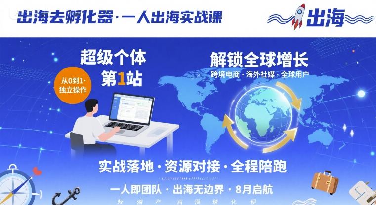 出海去孵化器，一人出海实战课，​超级个体第1站，解锁全球增长-米创网