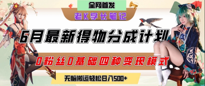 6月份最新得物创作者分成计划2.0玩法，0粉丝0基础四种模式变现，从隐蔽渠道无脑搬运，日入2张-米创网