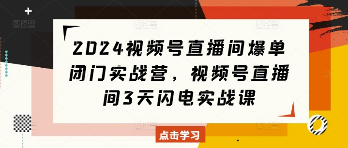 2024视频号直播间爆单闭门实战营，视频号直播间3天闪电实战课-米创网