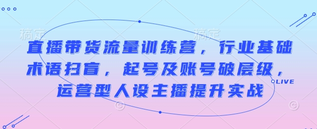 直播带货流量训练营，行业基础术语扫盲，起号及账号破层级，运营型人设主播提升实战-米创网