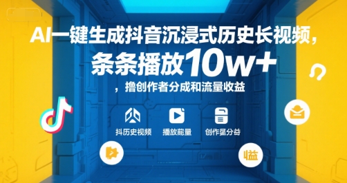 AI一键生成抖音沉浸式历史长视频，条条播放10w+，撸创作者分成和流量收益【揭秘】-米创网