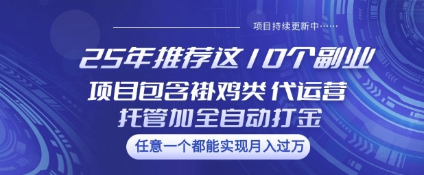 25年推荐这10个副业项目包含褂鸡类、代运营托管类、全自动打金类【揭秘】-米创网