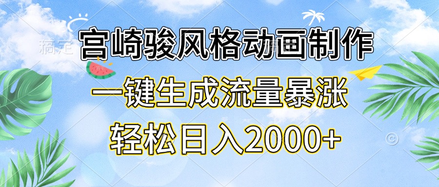 宫崎骏风格动画制作，一键生成流量暴涨，轻松日入2000+-米创网