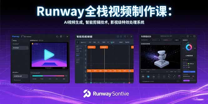 Runway全栈视频制作课：AI视频生成，智能剪辑技术，影视级特效处理系统-米创网