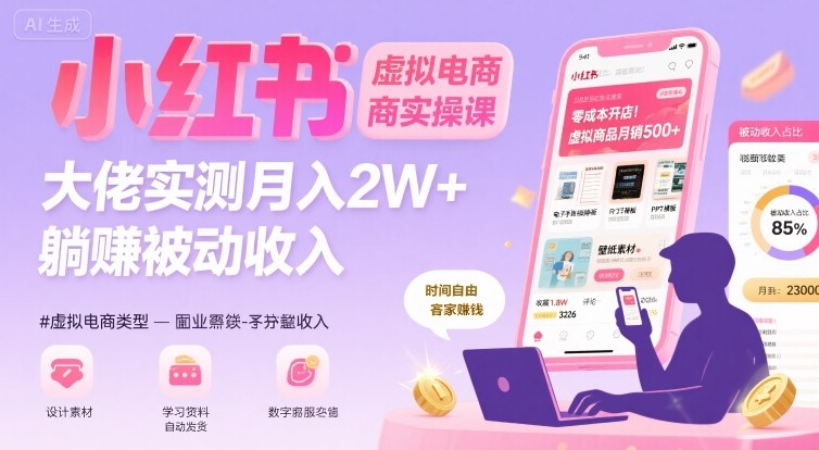 小红书虚拟电商，大佬实测月入2W+，实现被动收入-米创网