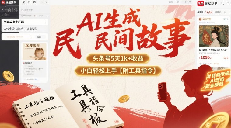 AI生成民间故事，头条号5天1k+，小白轻松上手【附工具指令】-米创网