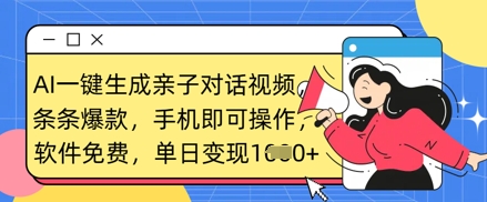 AI一键生成亲子对话视频，条条爆款，一部手机即可操作，单日变现数张-米创网
