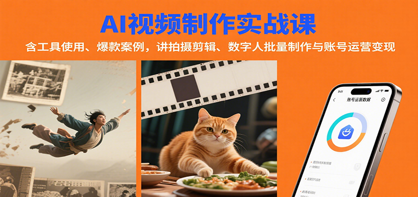AI视频制作实战：含工具使用、爆款案例，讲拍摄剪辑、数字人批量制作与账号运营变现-米创网