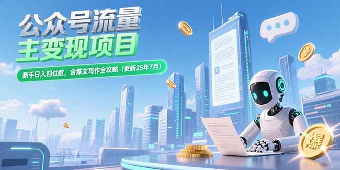 公众号流量主变现项目，新手日入四位数，含爆文写作全攻略(更新25年7月-米创网