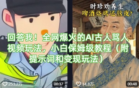 回答我！全网爆火的AI古人骂人视频玩法，小白保姆级教程(附提示词和变现玩法)-米创网