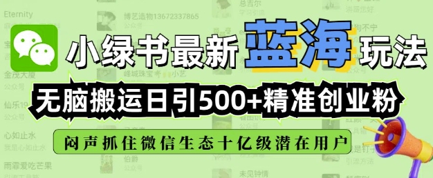 小绿书无脑搬运引流，全自动日引500精准创业粉，微信生态内又一个闷声发财的机会-米创网