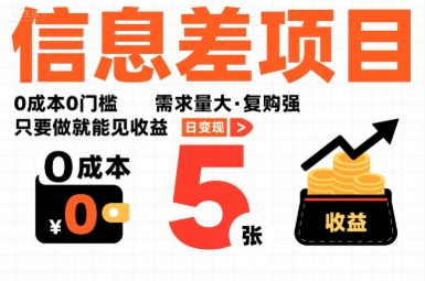 一个信息差项目，0成本0门槛，需求量大，复购强，只要做就能见收益，一天变现5张【揭秘】-米创网
