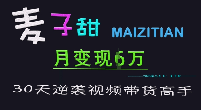 麦子甜30天逆袭视频带货高手，单月变现6W加特训营-米创网