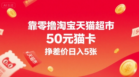 靠零撸淘宝天猫超市50元猫卡，挣差价日入5张-米创网