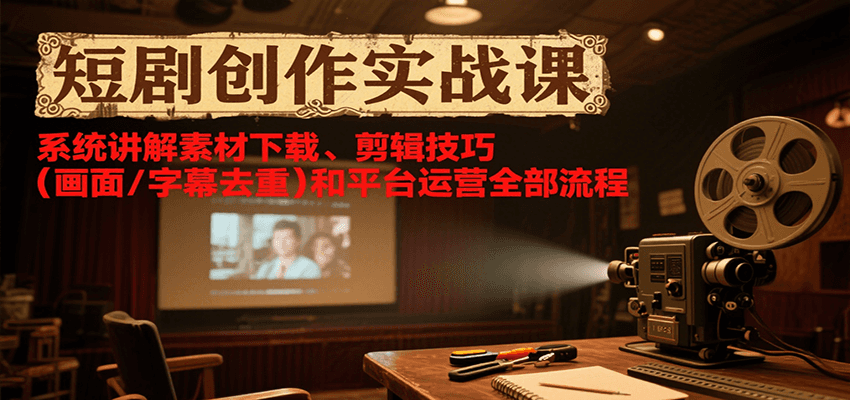 短剧创作实战课，系统讲解素材下载、剪辑技巧(画面/字幕去重)和平台运营全部流程-米创网