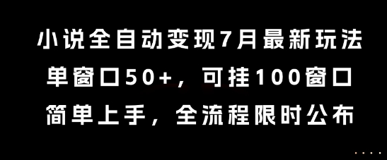小说全自动变现7月玩法，单窗口50+，可挂100窗口，简单上手，全流程限时公布【揭秘】-米创网