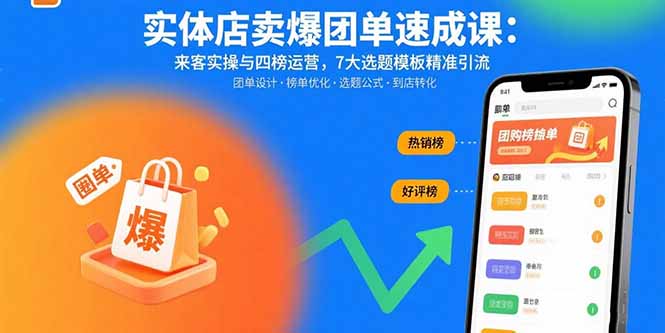 实体店卖爆团单速成课：来客实操与四榜运营，7大选题模板精准引流-米创网