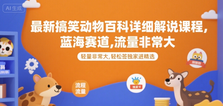 最新搞笑动物百科详细解说课程，蓝海赛道，流量非常大，轻松签独家进精选-米创网
