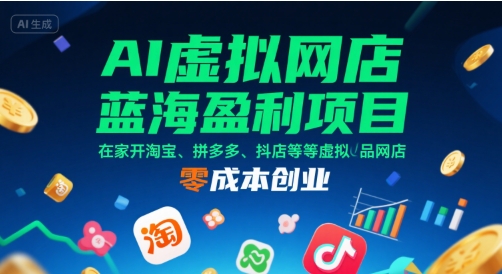 AI虚拟网店蓝海盈利项目，在家开淘宝、拼多多、抖店等虚拟品网店，零成本创业-米创网