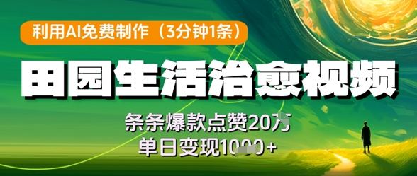 利用AI免费制作田园生活治愈视频，条条爆款点赞20W，单日变现几张-米创网