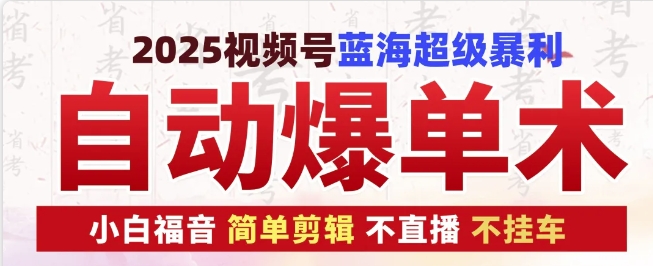 2025视频号蓝海超级暴利自动爆单术1.0 ，小白褔音 简单剪辑 不直播 不挂车-米创网