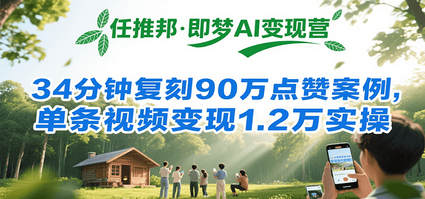 任推邦·即梦AI变现营，34分钟复刻90万点赞案例，单条视频变现1.2万实操-米创网
