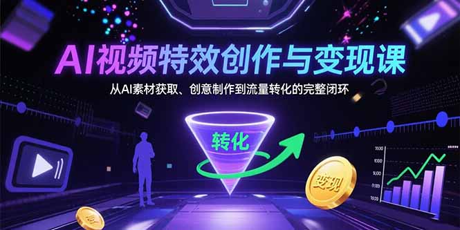 AI视频特效创作与变现课：从AI素材获取、创意制作到流量转化的完整闭环-米创网