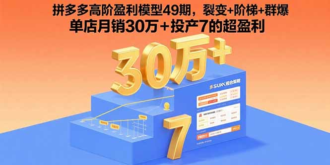 拼多多高阶盈利模型49期，裂变+阶梯+群爆 单店月销30万+投产7的超盈利-米创网