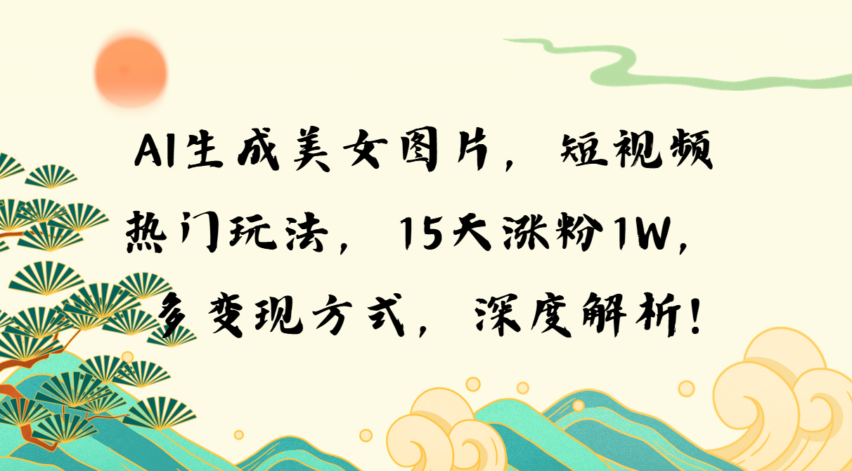 AI生成美女图片，短视频热门玩法，15天涨粉1W，多变现方式，深度解析!-米创网