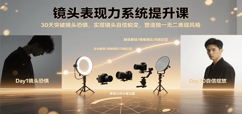 镜头表现力系统提升课，30天突破镜头恐惧实现自信蜕变，塑造独一无二表现风格-米创网