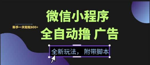 微信小程序全自动撸广告项目，彻底解决没流量的问题，新手一天8张+【揭秘】-米创网