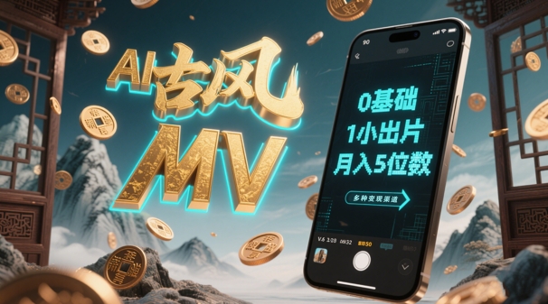 AI一键生成古风音乐MV，0剪辑基础1小时出片，多种变现渠道，一部手机月入5位数-米创网