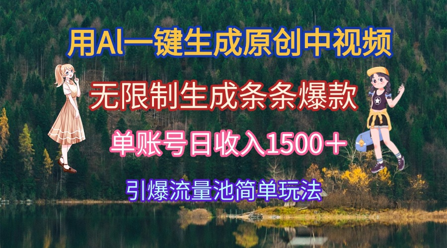 用Al一键生成原创中视频，无限制生成条条爆款，单账号日收入1500＋引爆...-米创网
