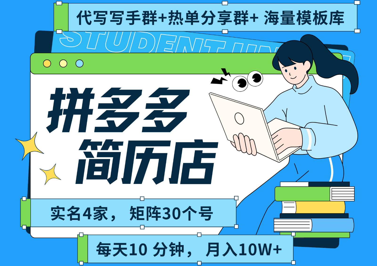 拼多多电商 拼多多 虚拟资料 简历 海报代写 全SOP流程 毫无保留分享(含后端资料)-米创网