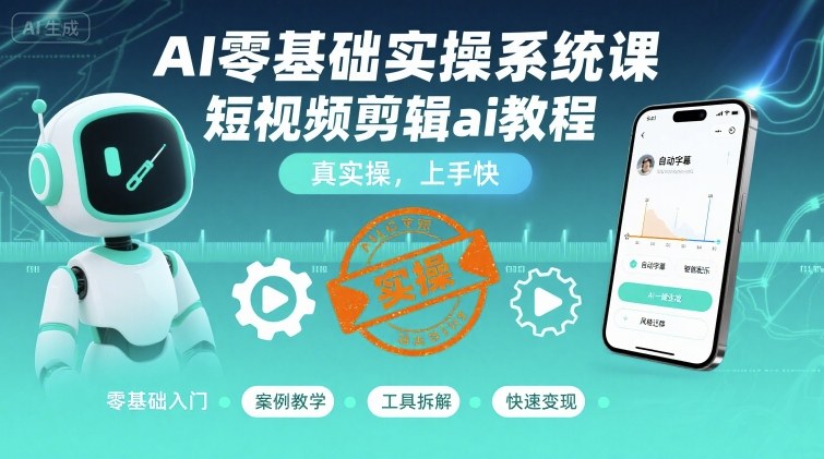 AI零基础实操系统课，短视频剪辑ai教程，真实操，上手快-米创网
