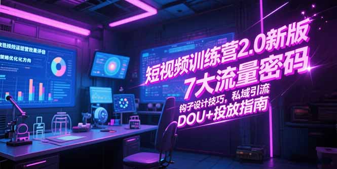 短视频训练营2.0新版，7大流量密码/钩子设计技巧/私域引流/DOU+投放指南-米创网