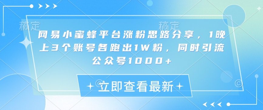 网易小蜜蜂平台涨粉思路分享，1晚上3个账号各跑出1W粉，同时引流公众号1000+-米创网