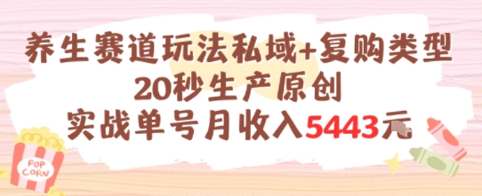 养生赛道玩法私域+复购类型，20秒生产原创实战单号月收入5k+-米创网