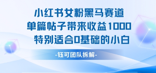 小红书女粉黑马赛道单篇帖子带来收益1k+，特别适合0基础的小白-米创网