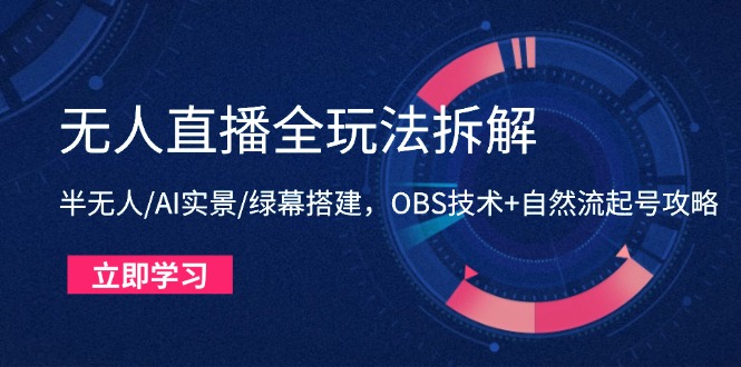 无人直播全玩法拆解：半无人/AI实景/绿幕搭建，OBS技术+自然流起号攻略-米创网