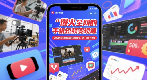 爆火全网的手机短视频变现课，0基础教你拍摄剪辑涨粉运营变现，用一部手机挣钱-米创网