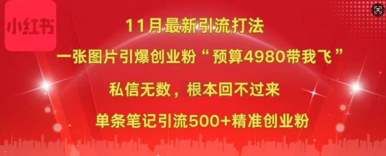 小红书11月最新图片打粉，一张图片引爆创业粉，“预算4980带我飞”，单条引流500+精准创业粉-米创网