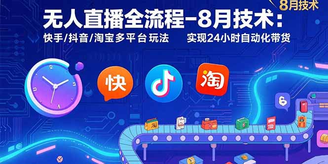 无人直播全流程-8月技术：快手/抖音/淘宝多平台玩法 实现24小时自动化带货-米创网