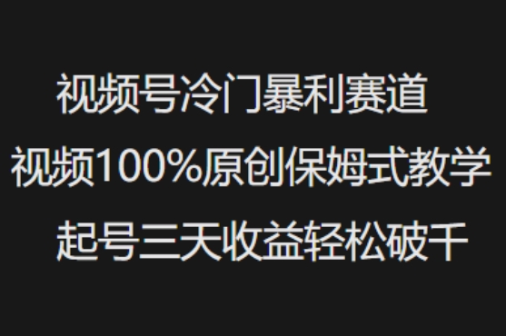 视频号冷门暴利赛道视频100%原创保姆式教学起号三天收益轻松破千-米创网