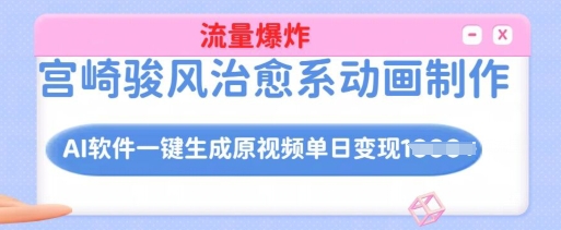宫崎骏风治愈系动画制作，AI软件一键生成原创视频流量爆炸，单日变现多张，详细实操流程-米创网