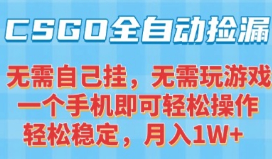 CSGO自动捡漏项目，最新独家玩法，一个手机可操作，新手小白轻松月入1W+，操作简单易上手【揭秘】-米创网
